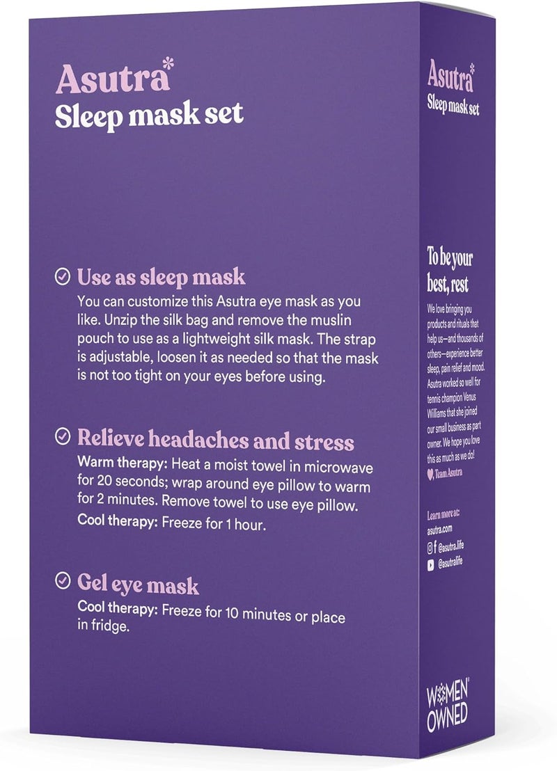 Asutra Silk Eye Pillow for Sleep, Champagne - Filled w/Lavender Buds & Flax Seeds, Weighted Eye Mask, Meditation & Light Blocking Blindfold, Cooling Gel Mask Included - Image 2